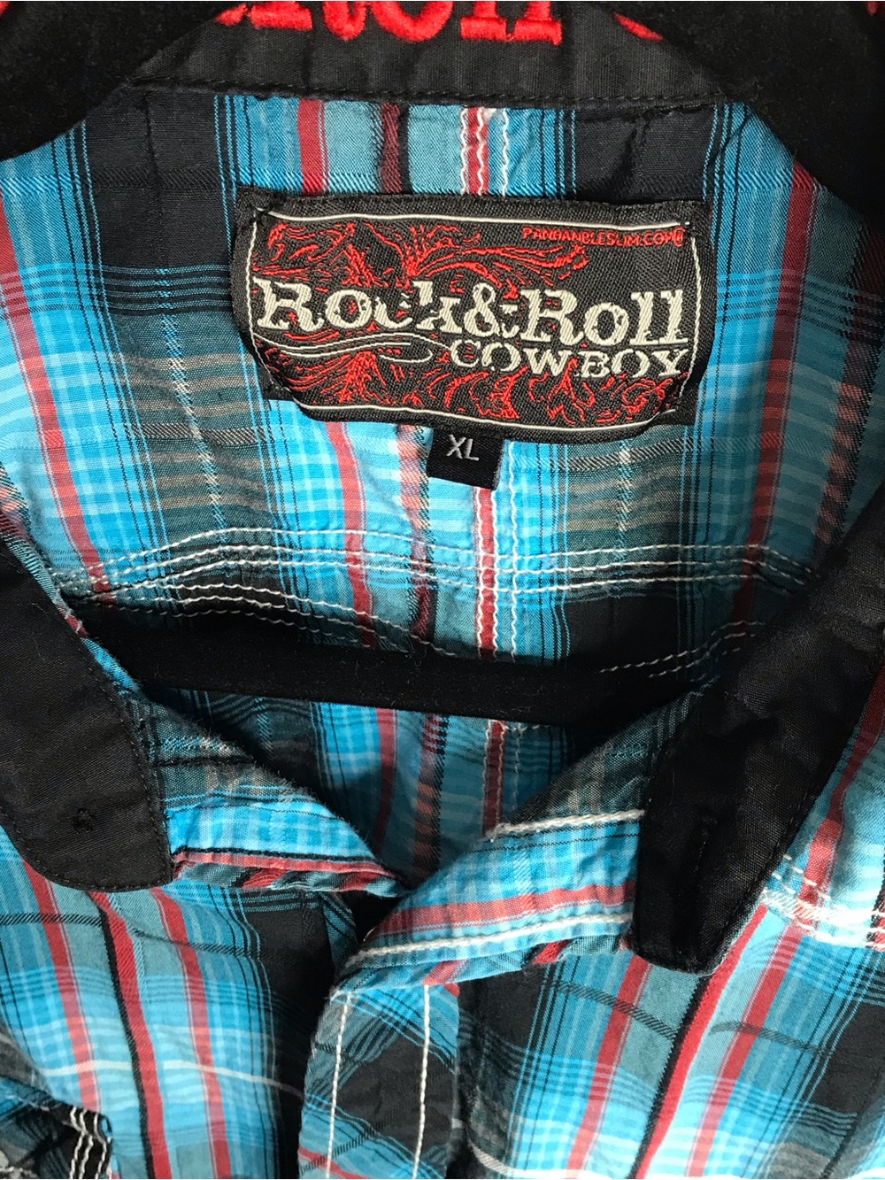 Rock & Roll Cowboy Blue Plaid Button-Down Shirt Men’s SZ XL - Picture 7 of 7